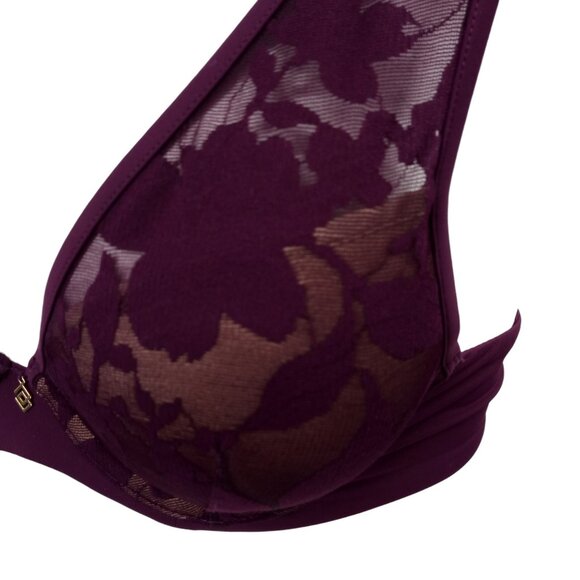 Third Love Foliage Plunge Underwire Bra Size 32A Purple Lace Padded Adjustable - Picture 2 of 8
